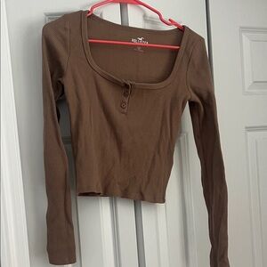 Hollister Chocolate Ribbed Long Sleeve Tee
